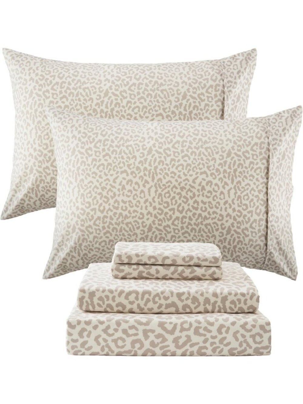 Leopard Print Queen Sheets Set, Soft Microfiber Cheetah Bedding, Beige Color